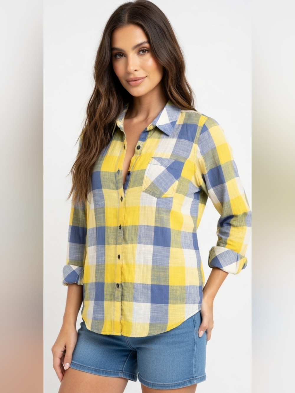 Natural Reflections Yellow and Blue Plaid Shirt (Bass Pro Shop ) SIZE :Med